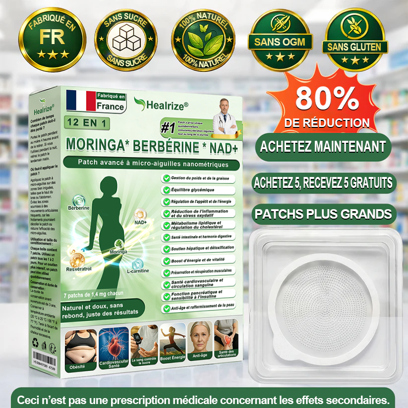 💫 Boutique Officielle de France | 🩺 Healrize® Moringa · Berbérine × NAD+ 12-en-1 Avancé Patch nano à micro-aiguilles — Application une fois par jour, résultats visibles 🎄